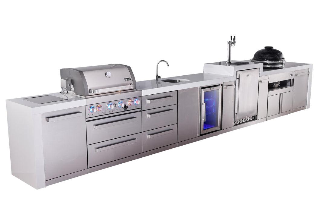 Mont Alpi 400 Deluxe BBQ Grill Island with Beverage Center, Kegerator, Kamado Module & Extra Drawer Storage - MAi400-DKEGBEVKAMDR