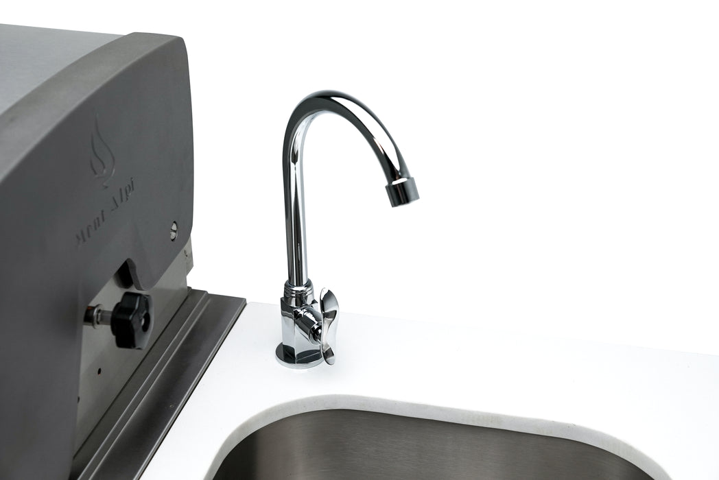 Mont Alpi 400 Deluxe BBQ Grill Island with L-Shape, Beverage Center, Kegerator, Kamado Module, Extra Storage & Fridge - MAi400-D90KEGBEVFCKAMXL