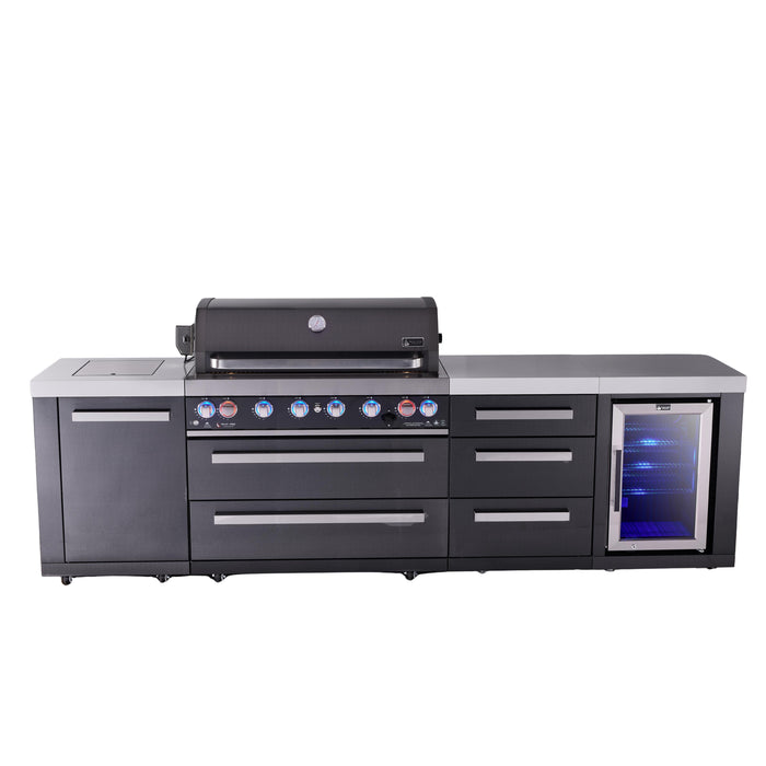 Mont Alpi 805 Black Stainless Steel BBQ Grill Island with Extra Drawer Storage & Fridge - MAi805-BSSDRFC (PREORDER - Est. Ship Date Dec 15)