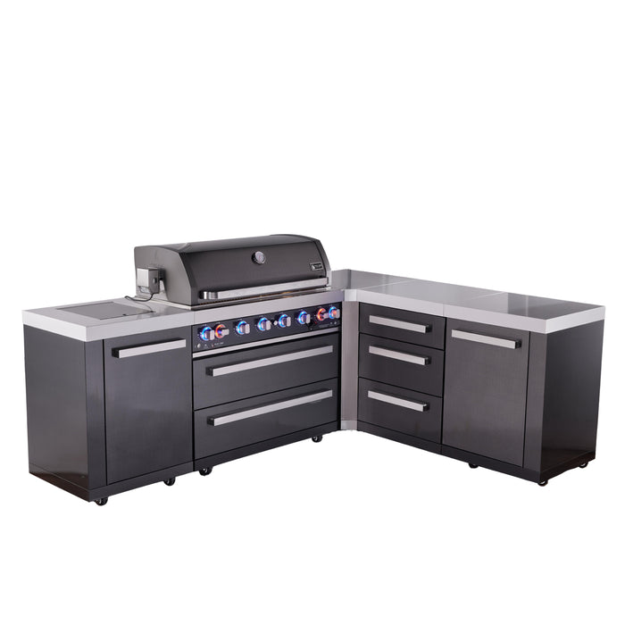Mont Alpi 805 Black Stainless Steel BBQ Grill Island with L-Shape & Extra Drawer Storage - MAi805-BSS90DR (PREORDER - Est. Ship Date Dec 15)