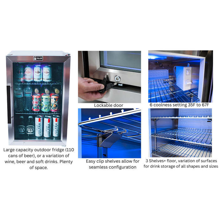 Mont Alpi 400 Deluxe BBQ Grill Island with Kegerator, Kamado Module, Extra Storage & Fridge - MAi400-DKEGKAMFCXL