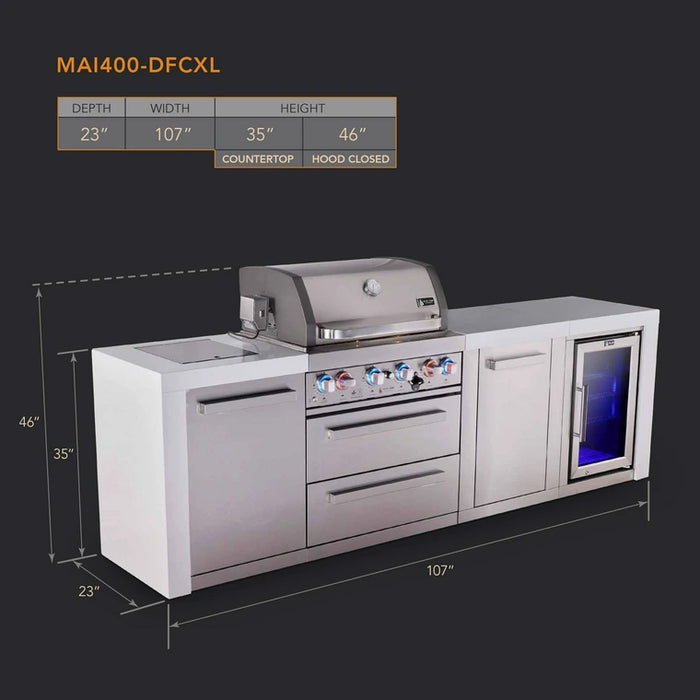 Mont Alpi 400 Deluxe BBQ Grill Island with Extra Storage & Fridge - MAi400-DFCXL