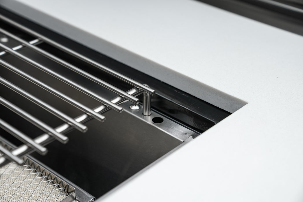 Mont Alpi 400 Deluxe BBQ Grill Island with L-Shape, Beverage Center, Kegerator, Kamado Module, Extra Storage & Fridge - MAi400-D90KEGBEVFCKAMXL