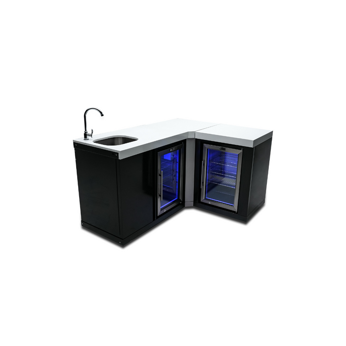 Mont Alpi Black Stainless Steel Beverage Center with 90 Degree Corner and Fridge Cabinet - MA-BEVBSS90FC