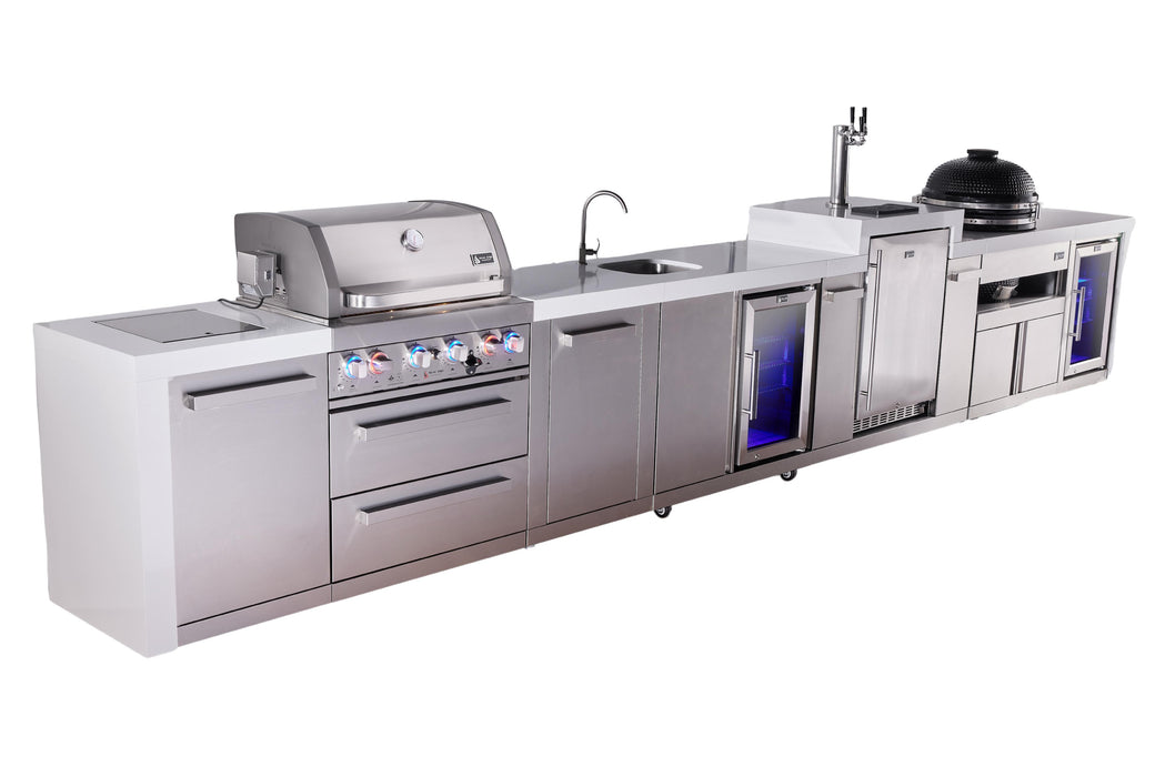 Mont Alpi 400 Deluxe BBQ Grill Island with Beverage Center, Kegerator, Kamado Module, Extra Storage & Fridge - MAi400-DKEGBEVFCKAMXL