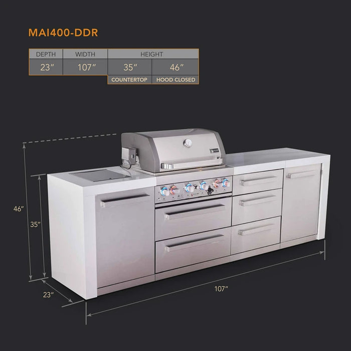 Mont Alpi 400 Deluxe BBQ Grill Island with Extra Drawer Storage - MAi400-DDR