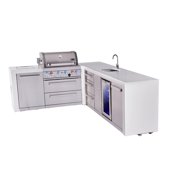 Mont Alpi 400 Deluxe BBQ Grill Island with L-Shape, Beverage Center & Extra Drawer Storage - MAi400-D90BEVDR