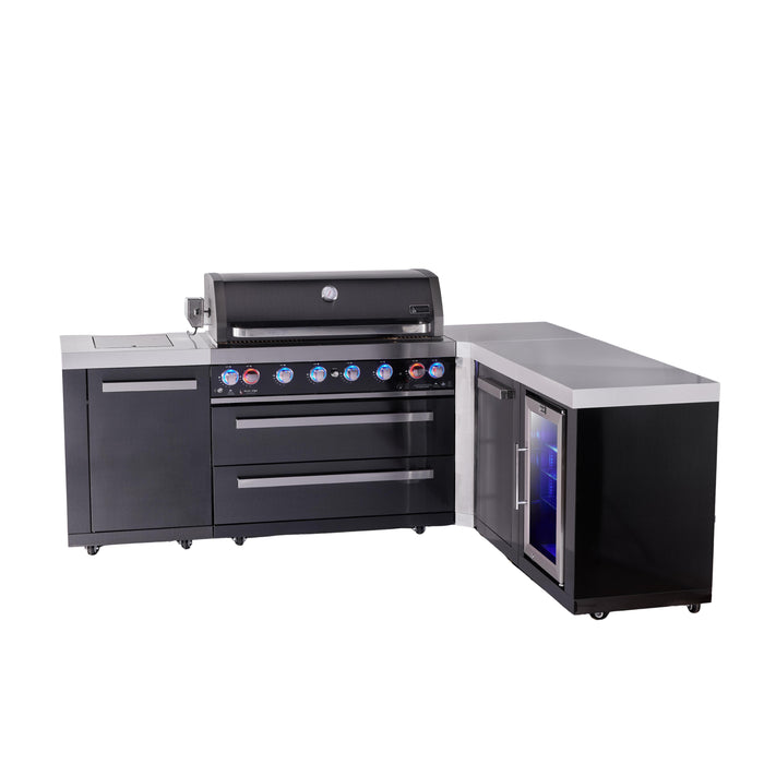 Mont Alpi 805 Black Stainless Steel BBQ Grill Island with L-Shape, Extra Storage & Fridge - MAi805-BSS90FCXL
