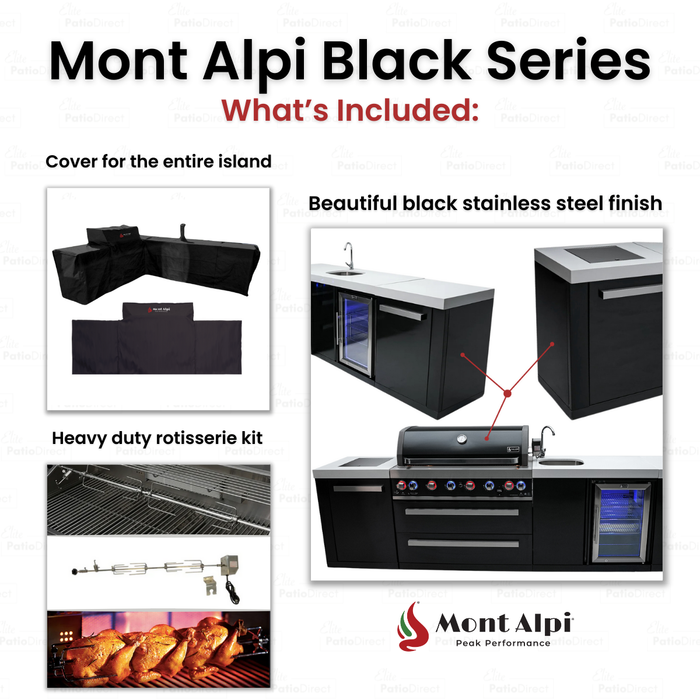 Mont Alpi 805 Black Stainless Steel BBQ Grill Island with 90 Degree Corner & Beverage Center - MAi805-BSS90BEV