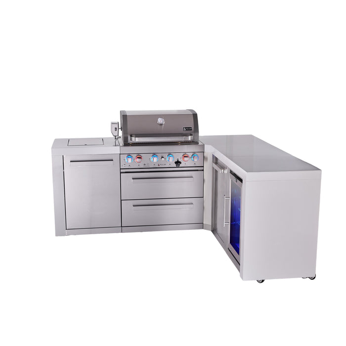 Mont Alpi 400 Deluxe BBQ Grill Island with L-Shape, Extra Storage & Fridge - MAi400-D90FCXL