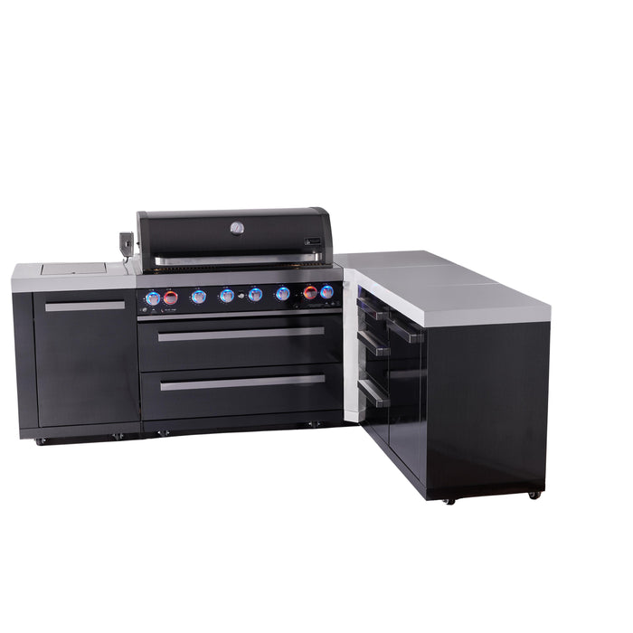 Mont Alpi 805 Black Stainless Steel BBQ Grill Island with L-Shape & Extra Drawer Storage - MAi805-BSS90DR (PREORDER - Est. Ship Date Dec 15)