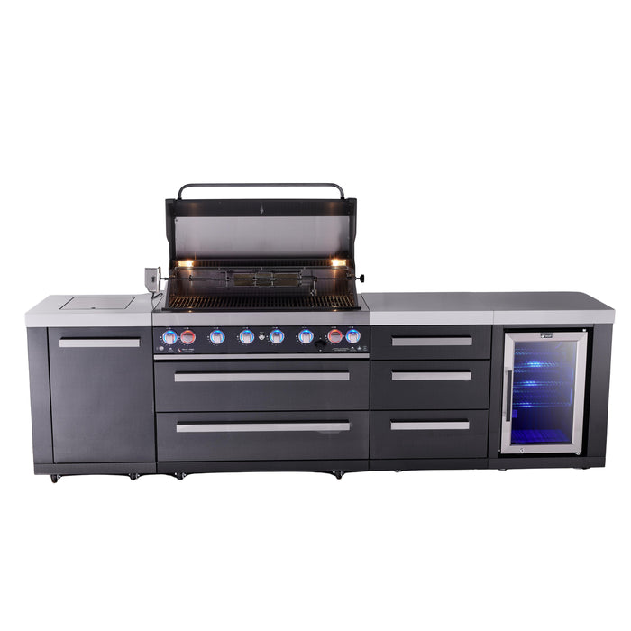 Mont Alpi 805 Black Stainless Steel BBQ Grill Island with Extra Drawer Storage & Fridge - MAi805-BSSDRFC (PREORDER - Est. Ship Date Dec 15)