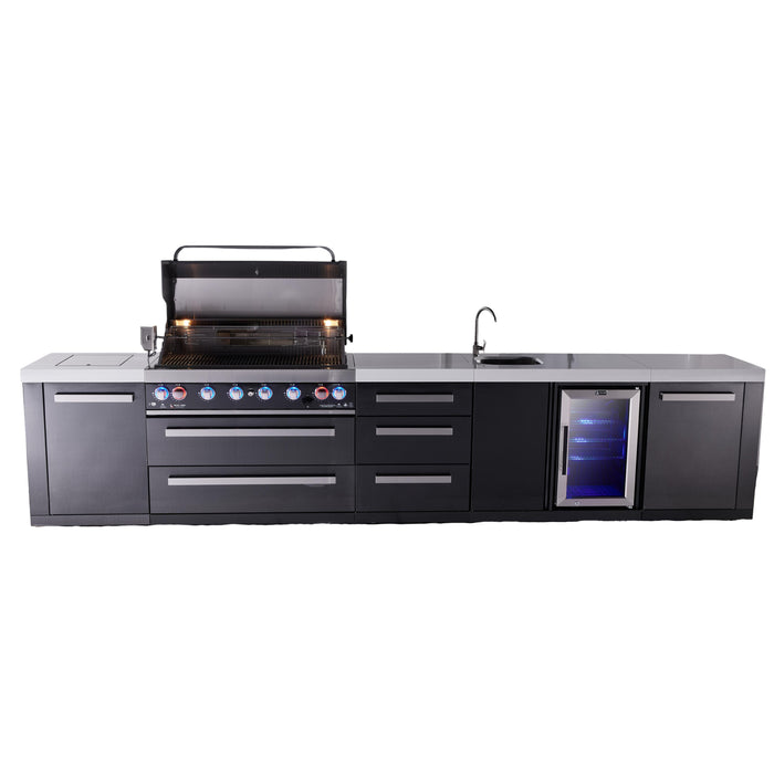 Mont Alpi 805 Black Stainless Steel BBQ Grill Island with Beverage Center & Extra Drawer Storage - MAi805-BSSBEVDR (PREORDER - Est. Ship Date Dec 15)