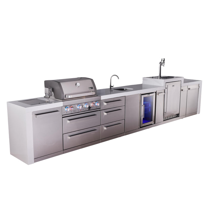 Mont Alpi 400 Deluxe BBQ Grill Island with Beverage Center, Kegerator & Extra Drawer Storage - MAi400-DKEGBEVDR