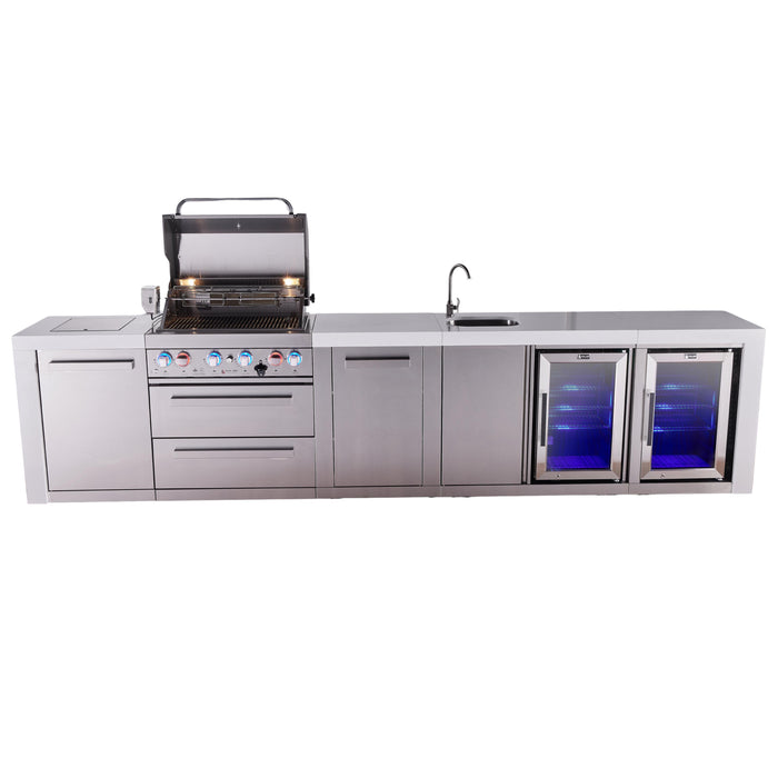 Mont Alpi 400 Deluxe BBQ Grill Island with Beverage Center, Extra Storage & Fridge - MAi400-DBEVFCXL