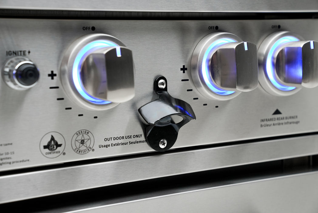 Mont Alpi 805 Black Stainless Steel BBQ Grill Island with L-Shape, Beverage Center & Extra Storage - MAi805-BSS90BEVXL