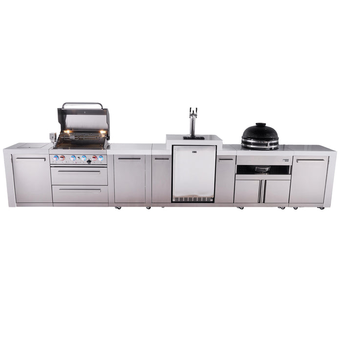 Mont Alpi 400 Deluxe BBQ Grill Island with Kegerator, Kamado Module & Extra Storage - MAi400D-DKEGKAMXL