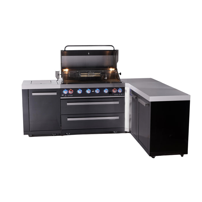 Mont Alpi 805 Black Stainless Steel BBQ Grill Island with L-Shape & Extra Storage - MAi805-BSS90XL