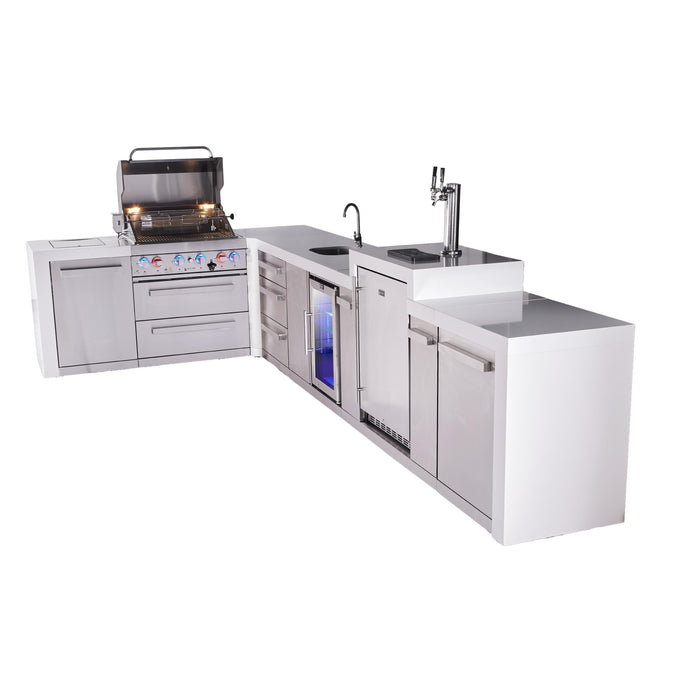 Mont Alpi 400 Deluxe BBQ Grill Island with L-Shape, Beverage Center, Kegerator & Extra Drawer Storage - MAi400-D90KEGBEVDR