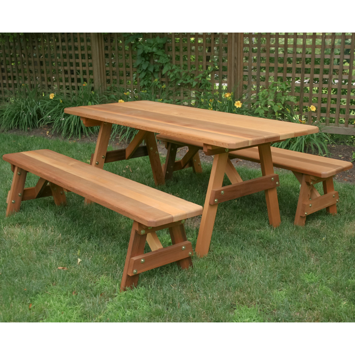 Creekvine Designs Red Cedar Classic Family Picnic Table with Benches