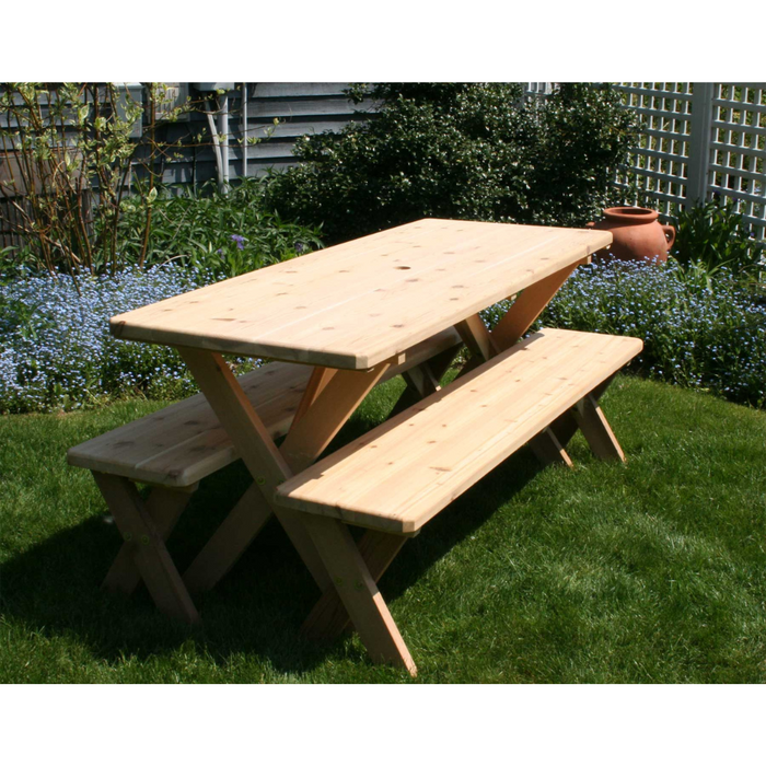 Creekvine Designs 27" Red Cedar Backyard Bash Cross Legged Picnic Table with Detached Benches