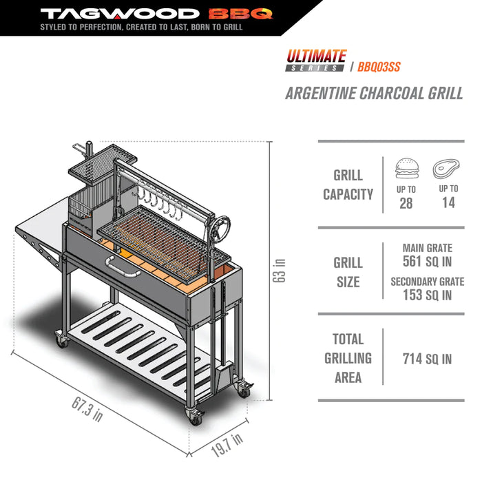 Tagwood BBQ Argentine Santa Maria Wood Fire & Charcoal Grill (BBQ03SS)