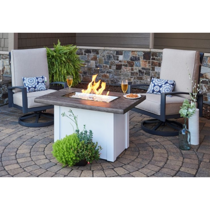 The Outdoor Greatroom Company Driftwood Havenwood Rectangular Gas Fire Pit Table with White Base (HVDW-1224-K)