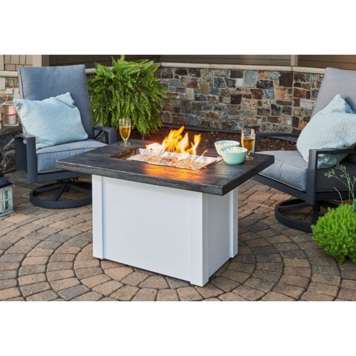 The Outdoor Greatroom Company Stone Grey Havenwood Rectangular Gas Fire Pit Table with White Base (HVGW-1224-K)