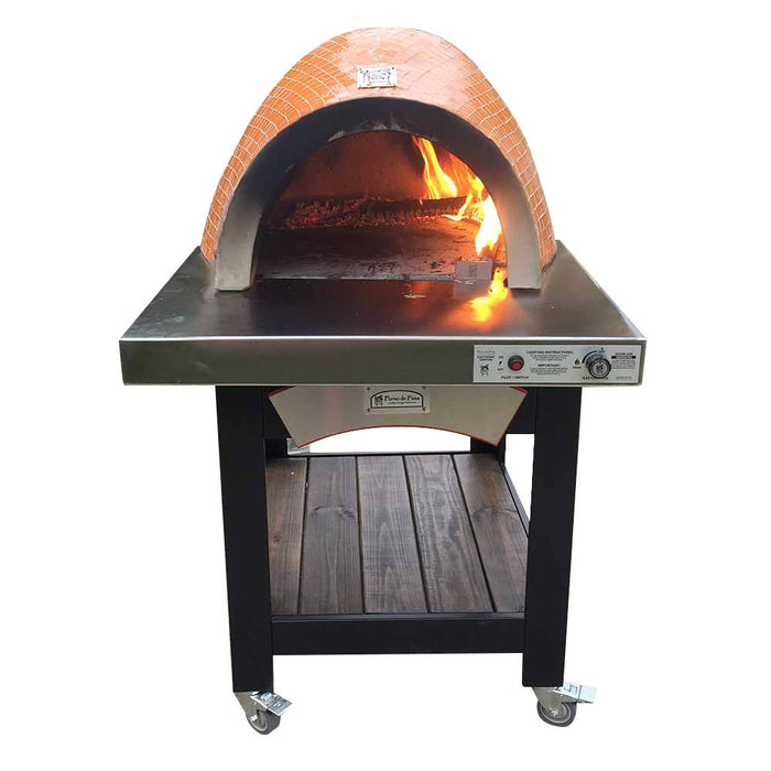 HPC Forno Hybrid Gas/Wood Fueled Mosaic Tile Pizza Oven on Wheeled Cart