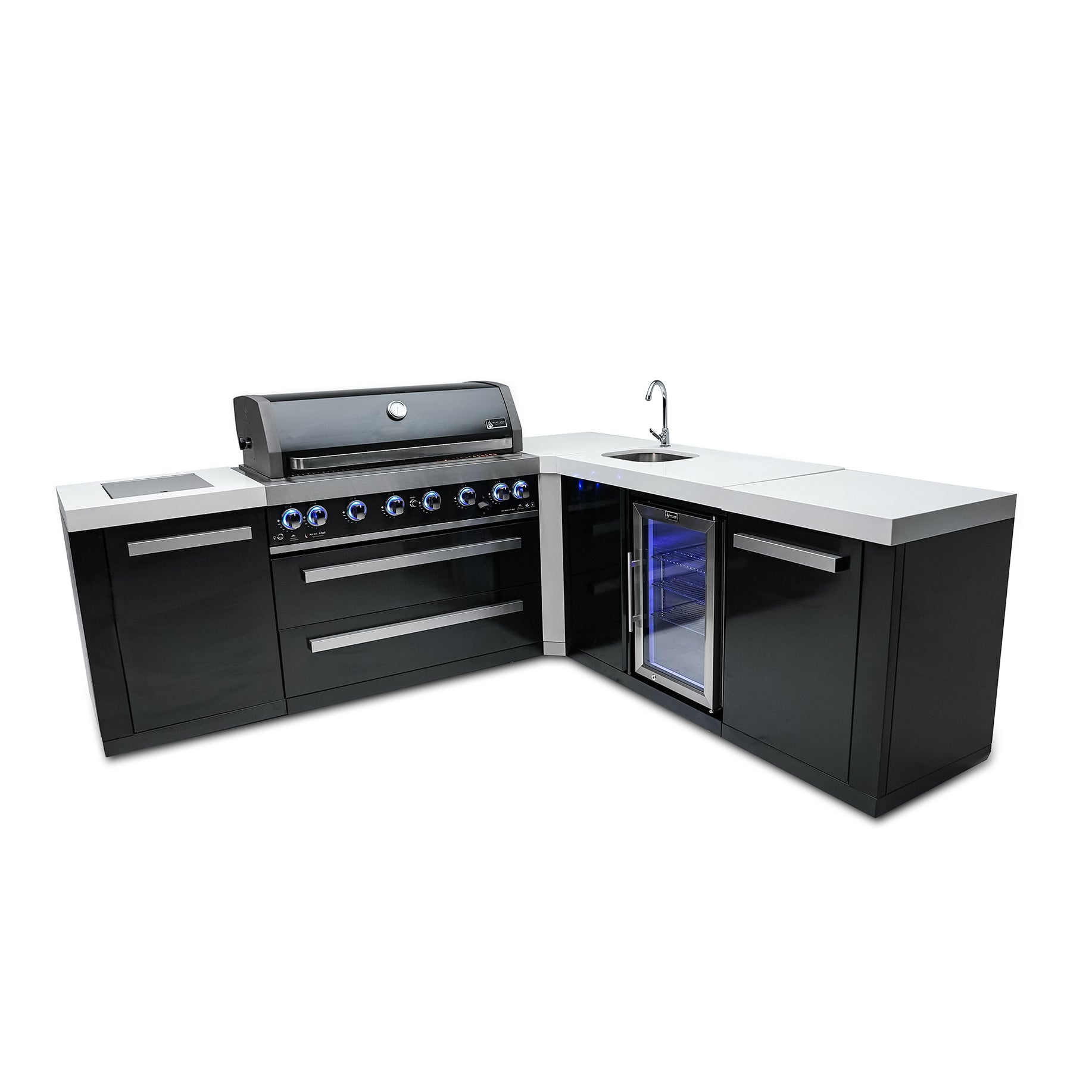 Mont Alpi 805 Black Stainless Steel BBQ Island w/Corner & Bev Center