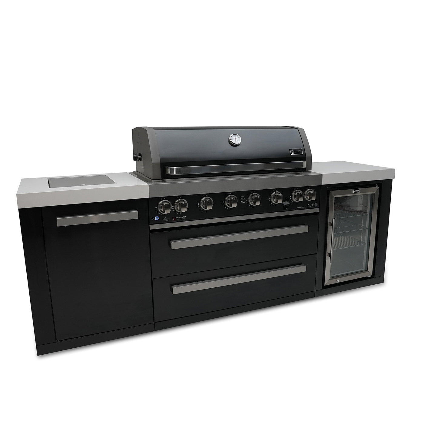 Mont Alpi 805 Black Stainless Steel BBQ Island w/ Fridge MAi805BSSFC