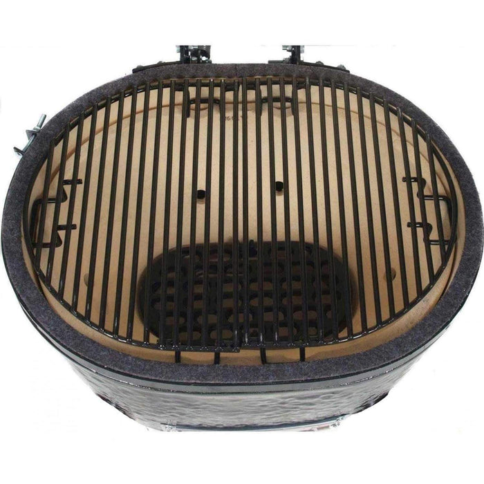 Primo Oval Junior 200 Ceramic Kamado Grill on Cypress Countertop Table