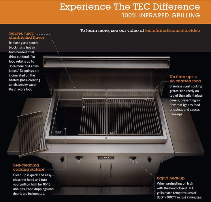 TEC Sterling Patio 2FR 44-Inch Infrared Gas Grill On Stainless Steel Cabinet